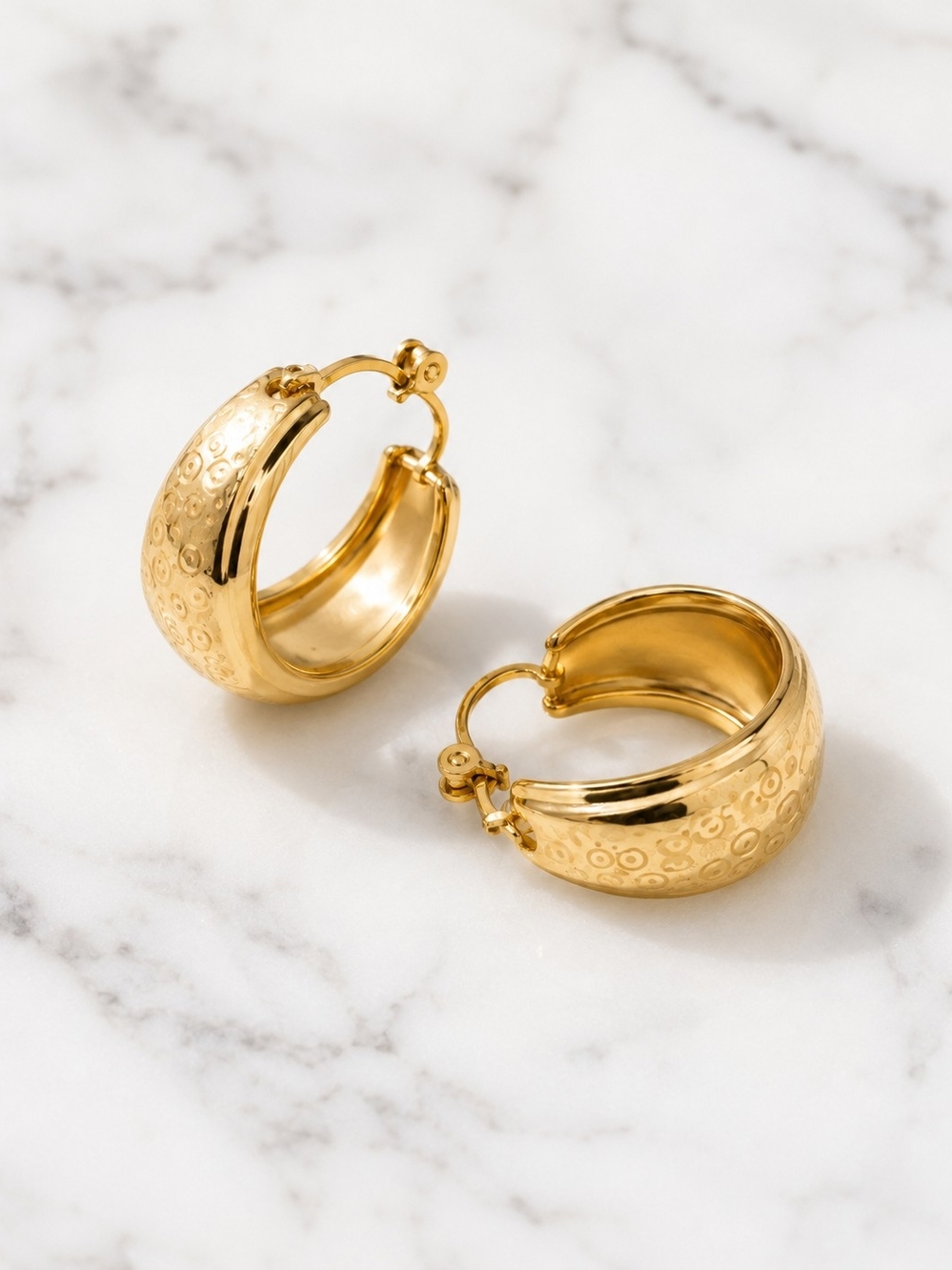 High Quality Gold Laminated Engraved Hoop Earrings – Water Resistant